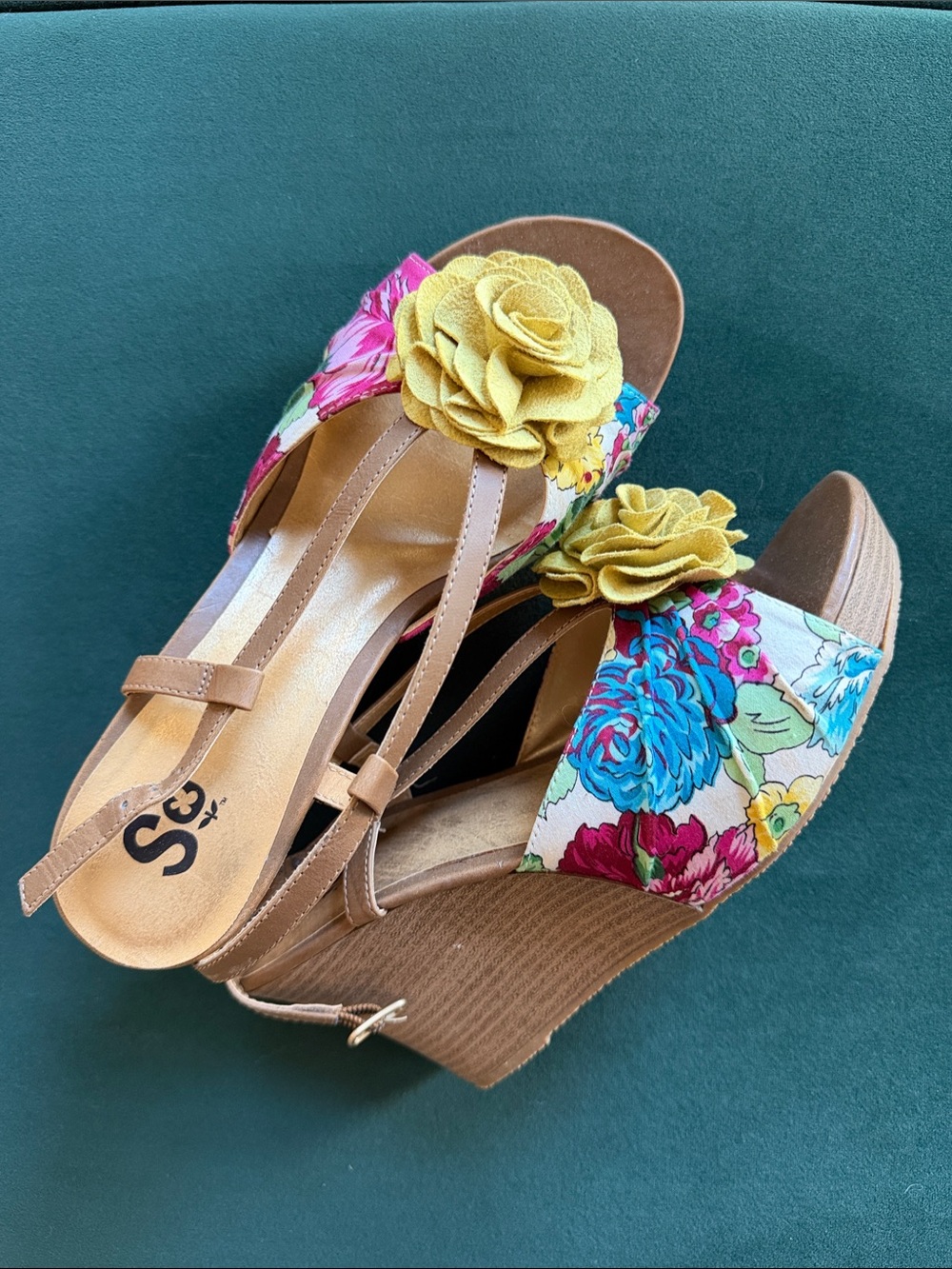 SO Floral Wedge Sandals with Yellow Rose Accent